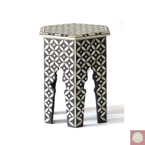 Handmade Bone Inlay Wooden Modern Geometric Eye Pattern End Table Furniture.