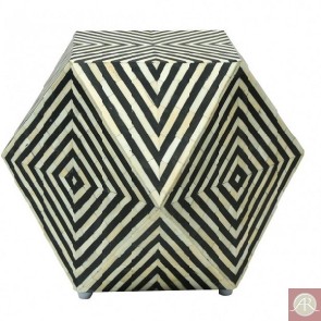 Handmade Bone Inlay Wooden Modern Cubic Pattern End Table Furniture.