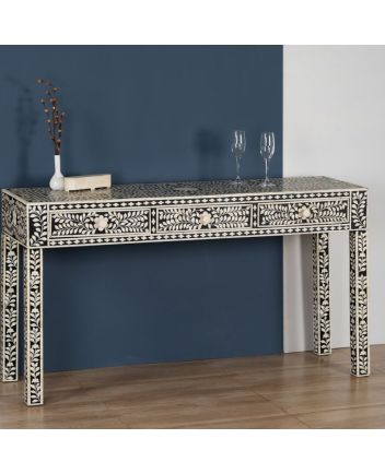 Handmade Bone Inlay 3 Drawers Floral Design Console Table