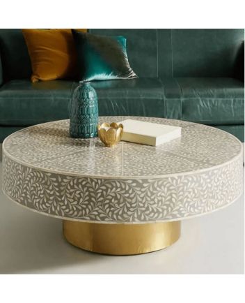Handmade Bone Inlay Floral Pattern Coffee Table