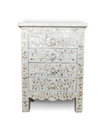 Handmade Mother of Pearl Floral Pattern Bedside Furniture