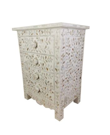 Handmade Mother of Pearl Floral Pattern Bedside Furniture