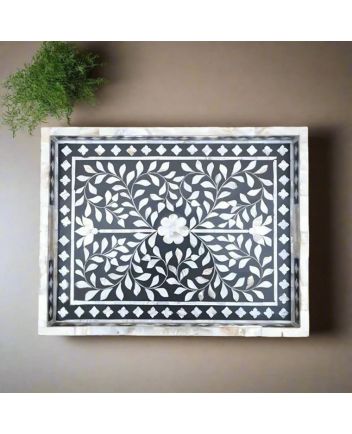 Handmade Mother of Pearl Floral Pattern Serving Tray