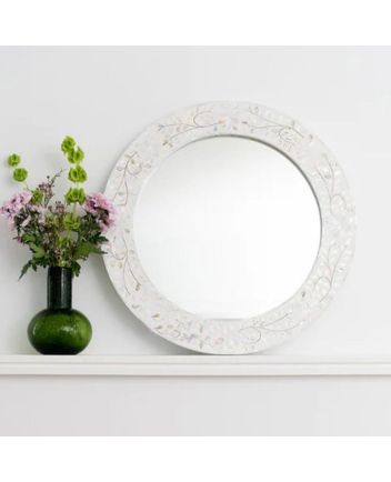 Handmade Mother of Pearl Floral Pattern Mirror Frame