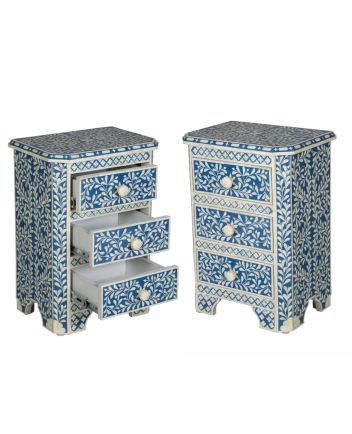 Handmade Bone Inlay Set of 2 Bedside Tables