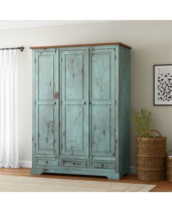 Handmade Scranton Solid Wood Rustic Almirah with Hanging Rod & Drawers Furniture