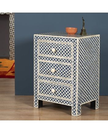 Handmade Bone Inlay Fish Scale Pattern Bedside Furniture