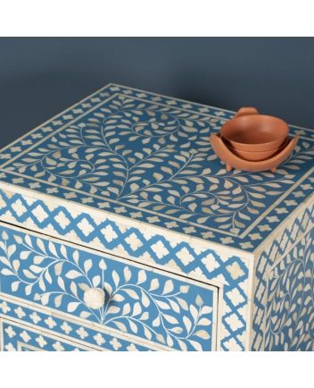 Handmade Bone Inlay Floral Pattern Bedside Furniture