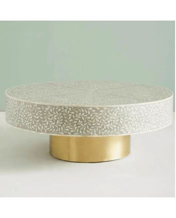 Handmade Bone Inlay Floral Pattern Coffee Table