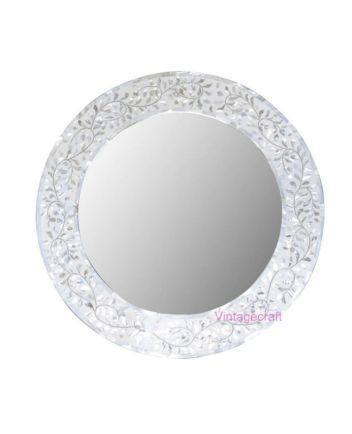 Handmade Mother of Pearl Floral Pattern Mirror Frame