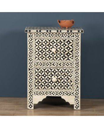 Handmade Bone Inlay Geometric Pattern Bedside Furniture