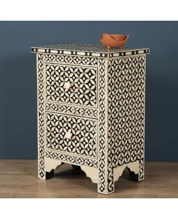 Handmade Bone Inlay Geometric Pattern Bedside Furniture