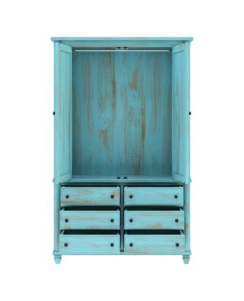 Handmade Victorian Turquoise Mango Wood Clothing Almirah Wardrobe With Drawers Furniture