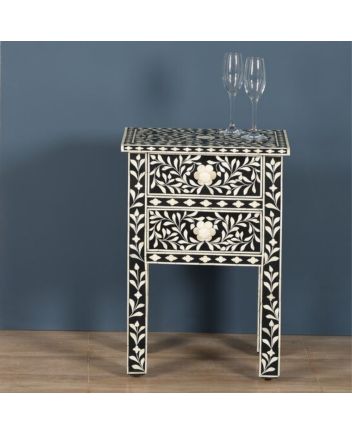 Handmade Bone Inlay Floral Pattern Bedside Furniture