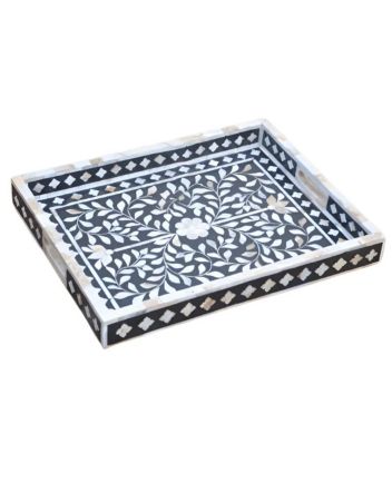 Handmade Mother of Pearl Floral Pattern Serving Tray