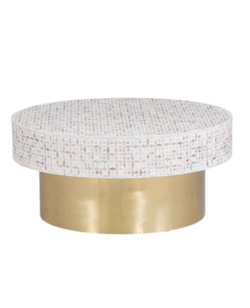 Handmade Mother of Pearl Geometric Pattern Coffee Table