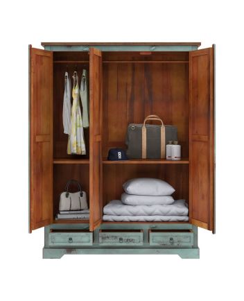 Handmade Scranton Solid Wood Rustic Almirah with Hanging Rod & Drawers Furniture