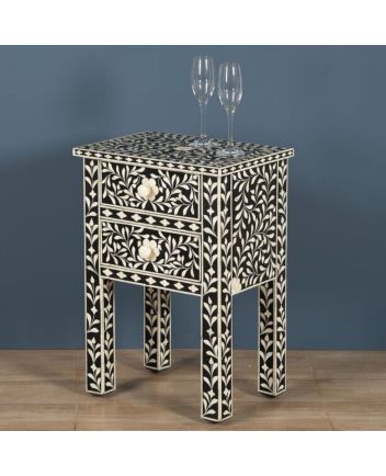 Handmade Bone Inlay Floral Pattern Bedside Furniture
