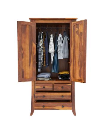 Handmade Georgia Modern Solid Wood Wardrobe Clothing Almirah Closet with 4 Drawers Furniture