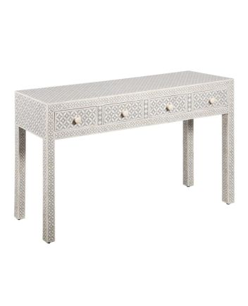 Handmade Bone Inlay 3 Drawer Zig -zag Pattern Console Table