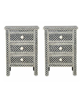 Handmade Bone Inlay Set of 2 Bedside Tables