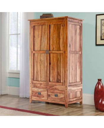 Handmade Delaware Farmhouse Solid Wood Wardrobe Almirah With Drawers Furniture