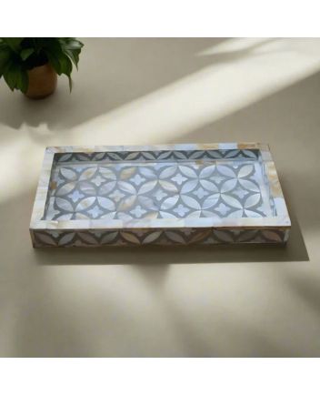 Handmade Mother of Pearl Geometric Pattern Serving Tray