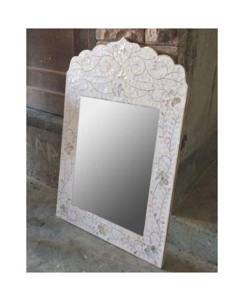 Handmade Mother of Pearl Floral Pattern Mirror Frame