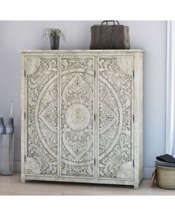 Handmade Memphis Weathered Solid Mahogany Wood Extra Large Clothing Almirah Furniture