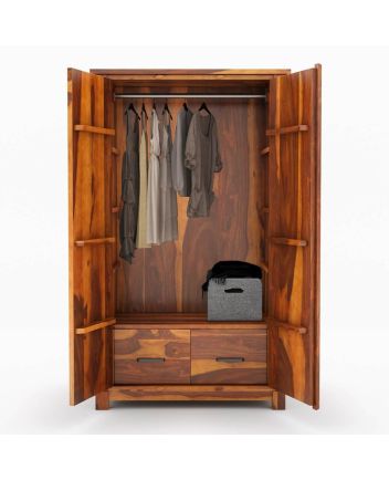 Handmade Modern Farmhouse Solid Wood Wardrobe Almirah With Drawers & Shelves  Furniture