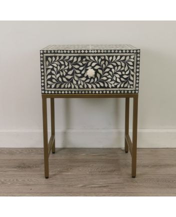 Handmade Bone Inlay Iron Legs Floral Design Bedside