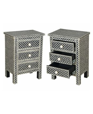 Handmade Bone Inlay Set of 2 Bedside Tables
