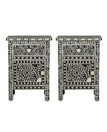 Handmade Bone Inlay Set of 2 Bedside Tables