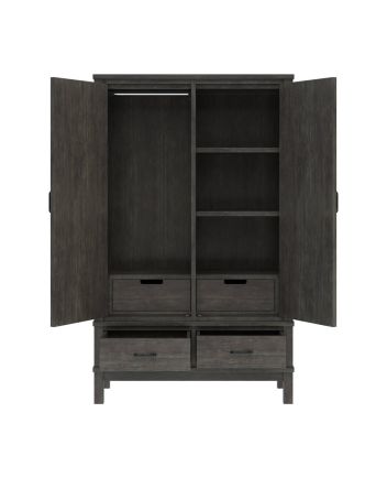 Handmade El Dorado Mahogany Wood Gray Wardrobe Almirah with 2 Drawers Furniture