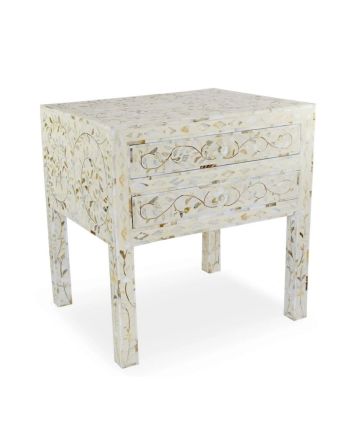 Handmade Mother of Pearl Floral Pattern Bedside Furniture