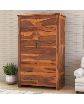 Handmade Santa Barbara Solid Wood Large Bedroom Almirah Wardrobe With Drawers Furniture