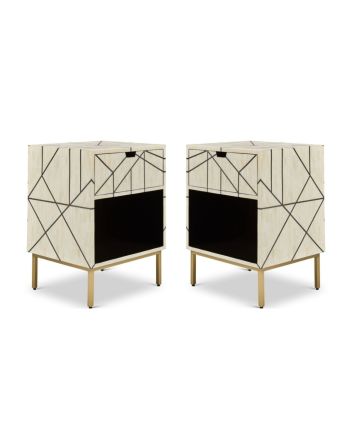Handmade Bone Inlay Set of 2 Bedside Tables