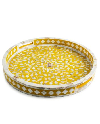 Handmade Mother of Pearl Floral Pattern Serving Tray