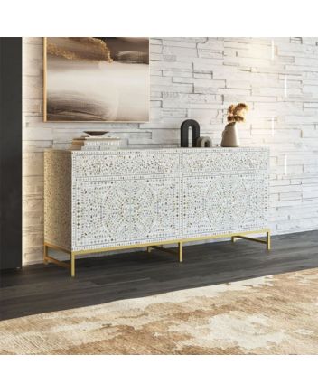 Handmade Mother of Pearl Floral Pattern Sideboard