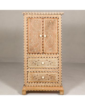 Handmade Teak Wood Almirah with Bone Inlay - Artistic Home Decor