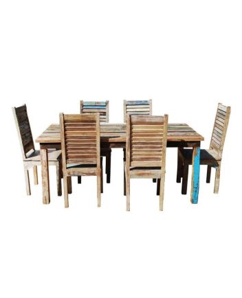 Handmade Rustic Solid Reclaimed Wooden Dining Table and Chair Set