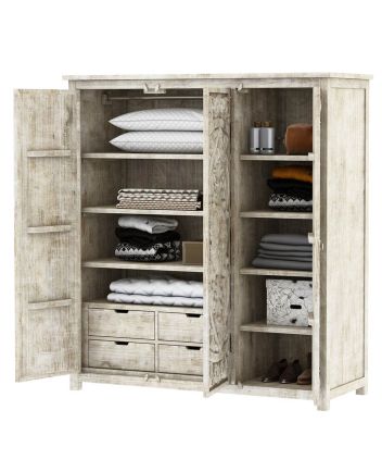 Handmade Memphis Weathered Solid Mahogany Wood Extra Large Clothing Almirah Furniture