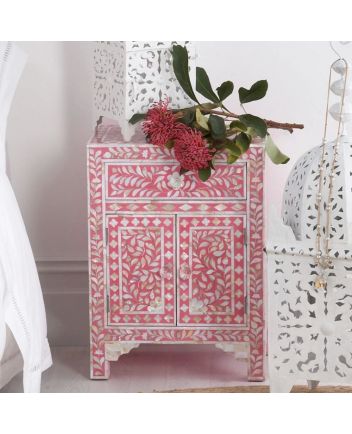 Handmade Mother of Pearl Floral Pattern Bedside Furniture