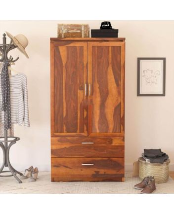 Handmade Caspian Modern Solid Wood Wardrobe Clothing Almirah With Shelves Furniture