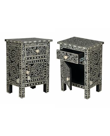 Handmade Bone Inlay Set of 2 Bedside Tables