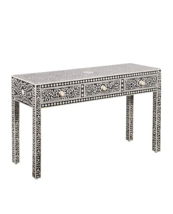 Handmade Bone Inlay 3 Drawer Floral Pattern Console Table