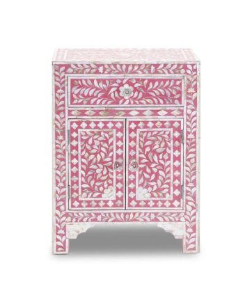 Handmade Mother of Pearl Floral Pattern Bedside Furniture