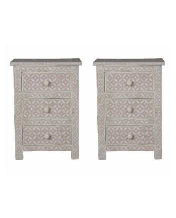 Handmade Bone Inlay Set of 2 Bedside Tables