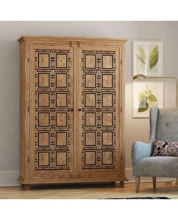 Handmade Morna Solid Teak Wood Clothing Almirah Wardrobe with Removable Shelves Furniture