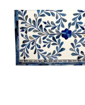 Handmade Blue Bone Inlay Floral Pattern Serving Tray